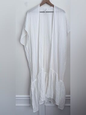 aerie White Sheer stripe Beach Cover Up Maxi longline lightweight flowy bridal